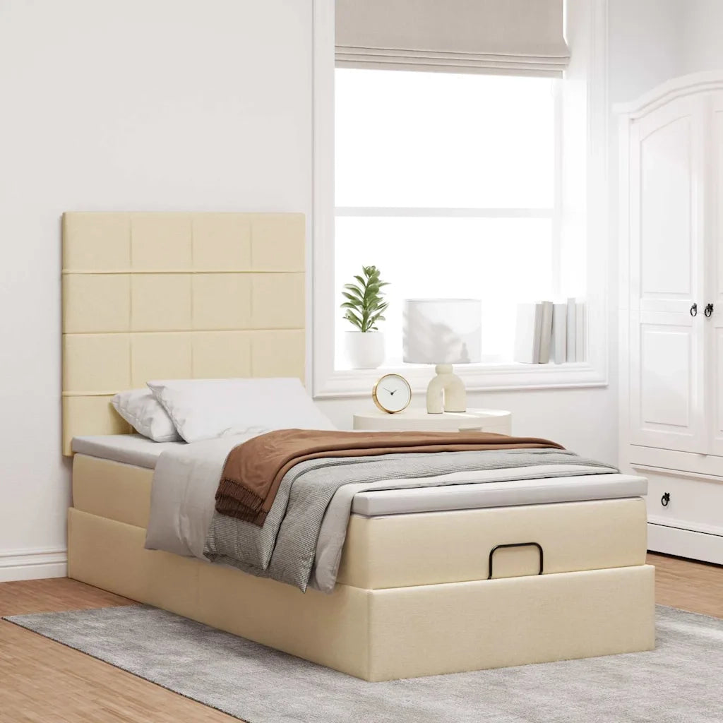 Struttura Letto Pouf con Materasso Crema 90x190 cm in Tessuto 3313973