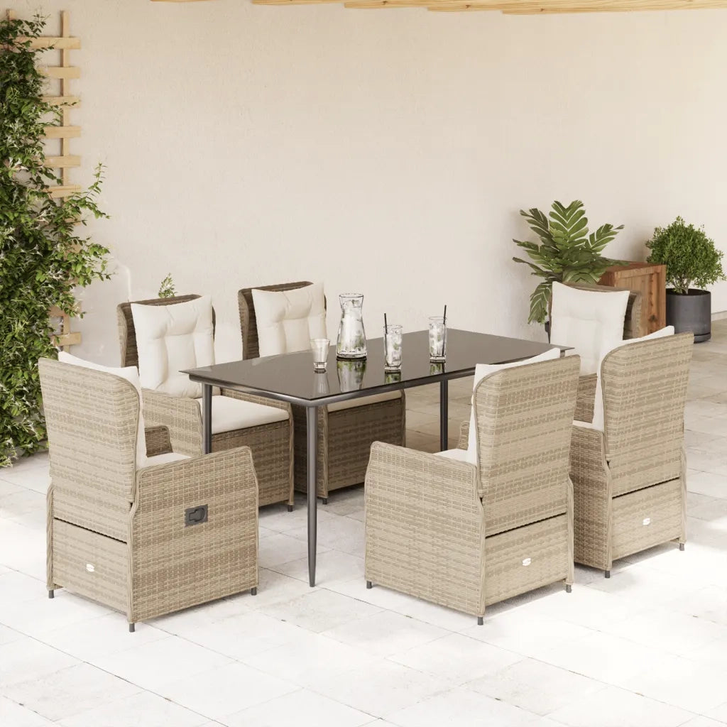 Set da Pranzo da Giardino 7 pz con Cuscini Beige in Polyrattan 3262886
