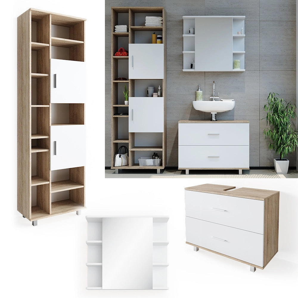 Vicco Set mobili bagno Bianco/Sonoma 3 pezzi, con base 80 cm
