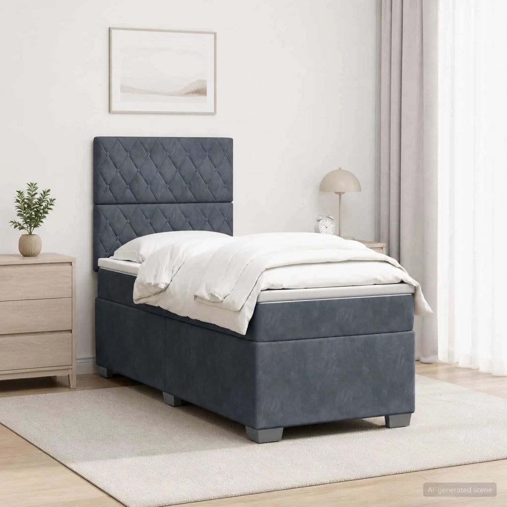 Letto con Box Spring, Materasso e LED Grigio Scuro 90 x 190 cm 3455187