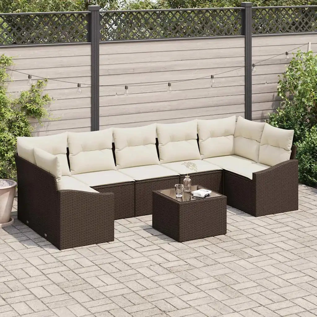 Set di divani con cuscino 8 pcs Marrone e Crema polyrattan 3355307