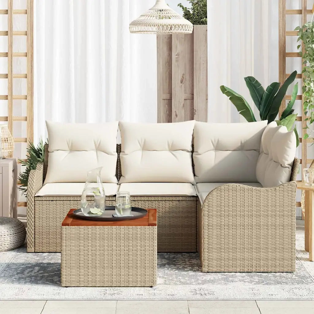 Set Divano da Giardino con cuscino 5 pcs Beige polyrattan