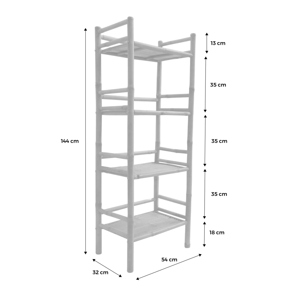 Libreria in bambù a 4 livelli, 144cm, marrone naturale