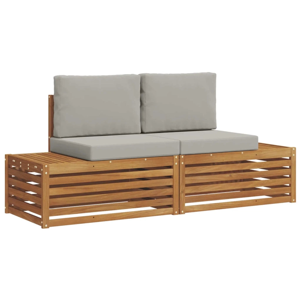 Set di divani da esterno-Sofa da giardino 2 Pezzo Grigio Naturale e Chiaro