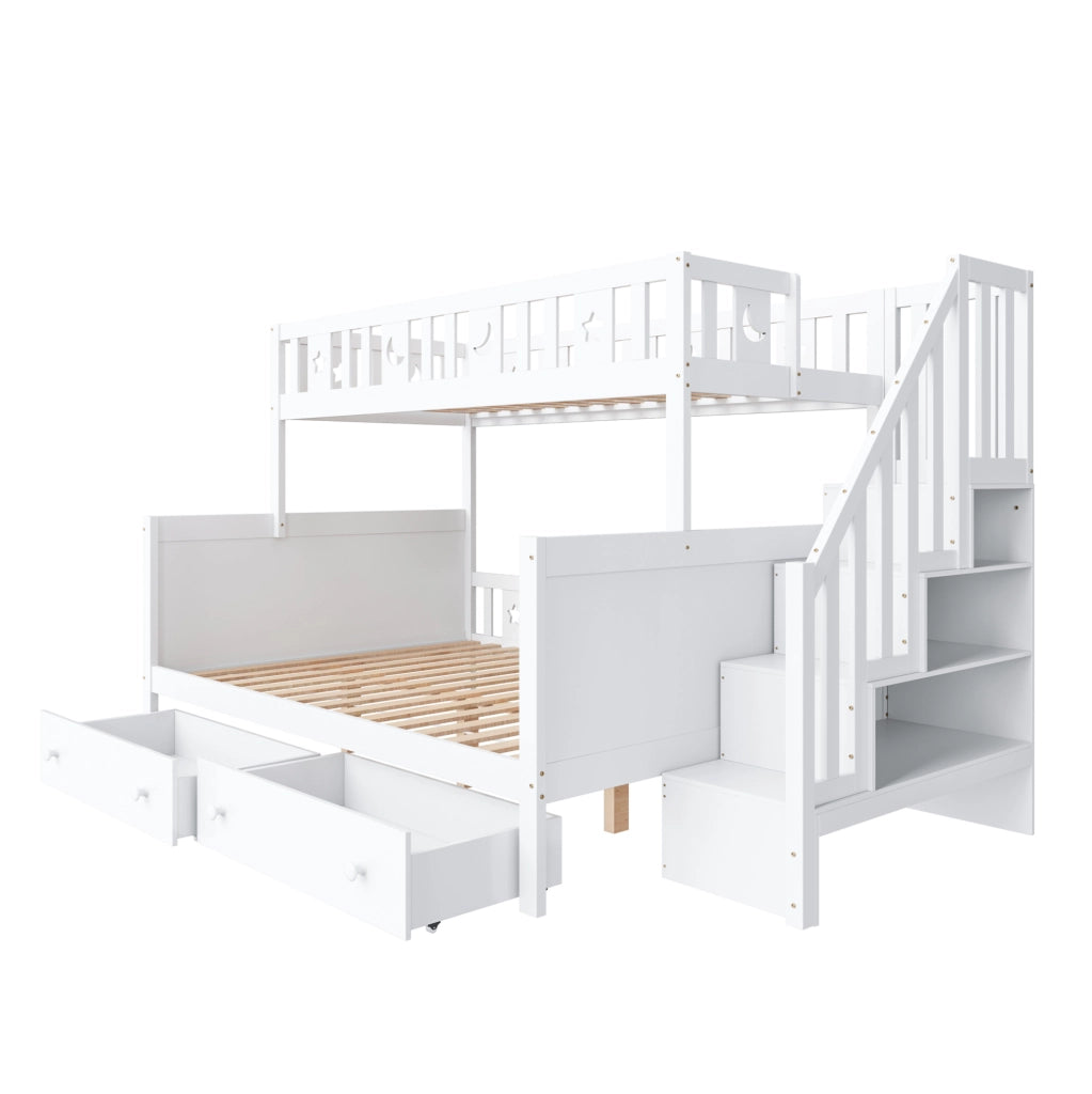 Letto a castello multifunzionale per bambini con scala contenitore e 2 cassetti