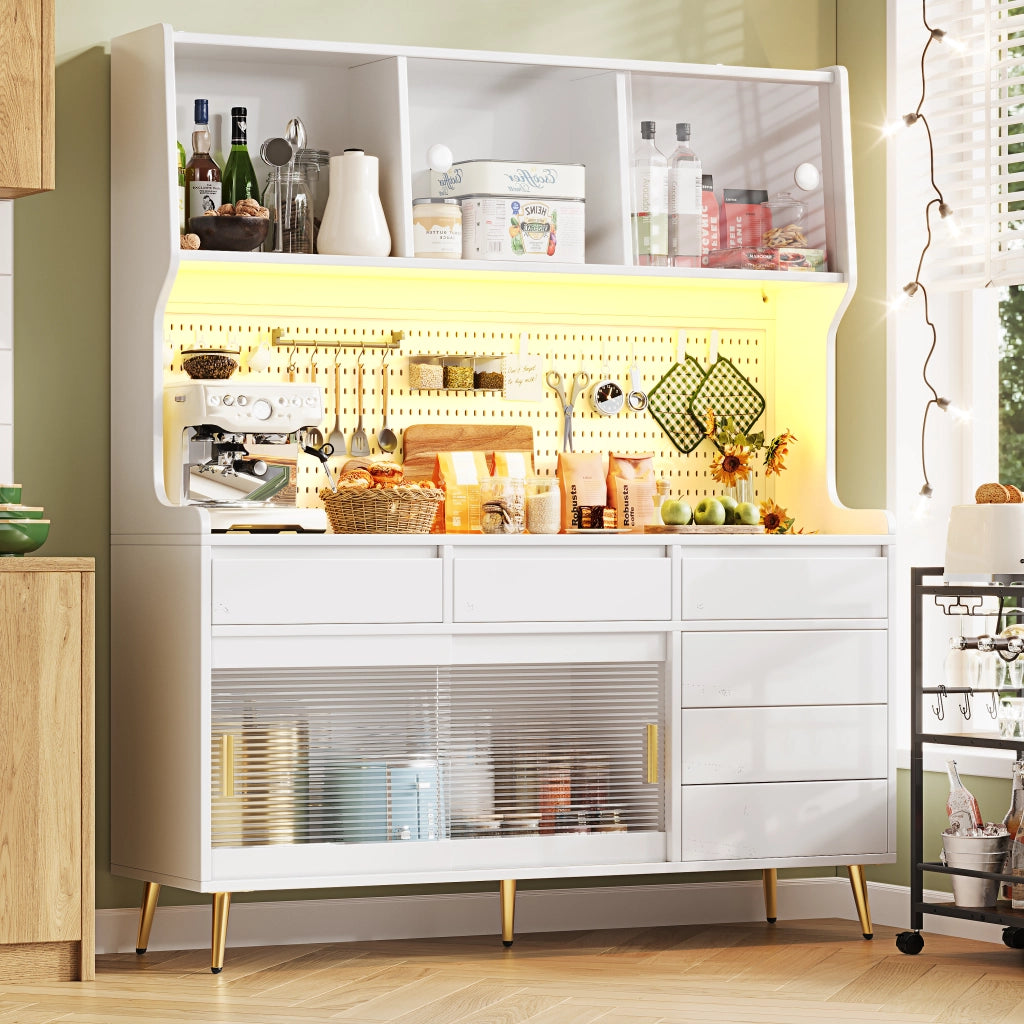 Credenza con Ripiani e Cassetto, LED e App ¨C MINIMAL ¨C Bianco 145x39x171