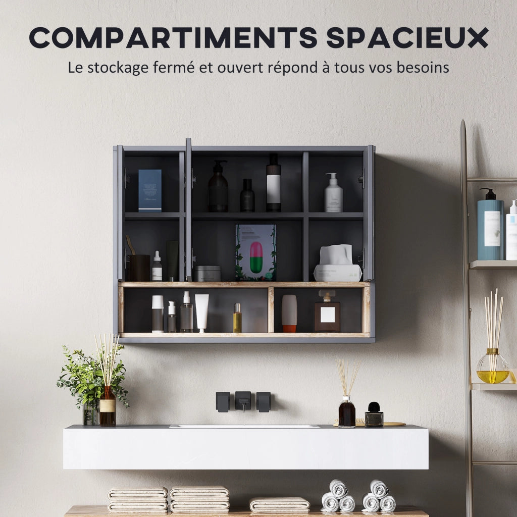 Armadio bagno con specchio e ante ¨C Minimal ¨C grigio 80x30x180 cm