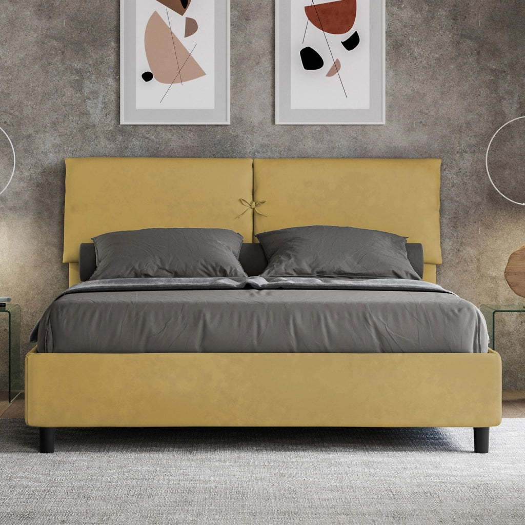 BS COM Letto matrimoniale senza rete imbottito 160x190 microfibra ocra