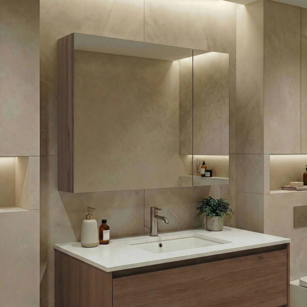 Mobile da bagno con specchio "Side 80" - 79 x 16 x 66 cm - Noce scuro