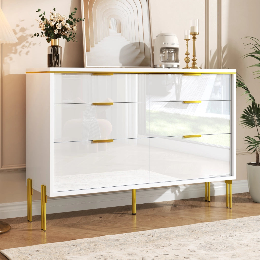 CREDENZA 120x40x85,5 cm 6 cassetti Bianco Oro