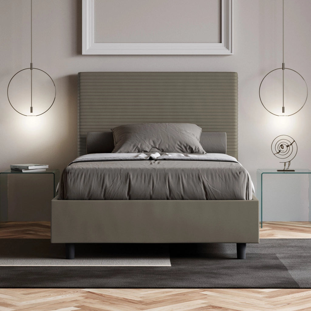 BS COM Letto una piazza e mezza contenitore imbottito 120x200 similpelle cappuccino