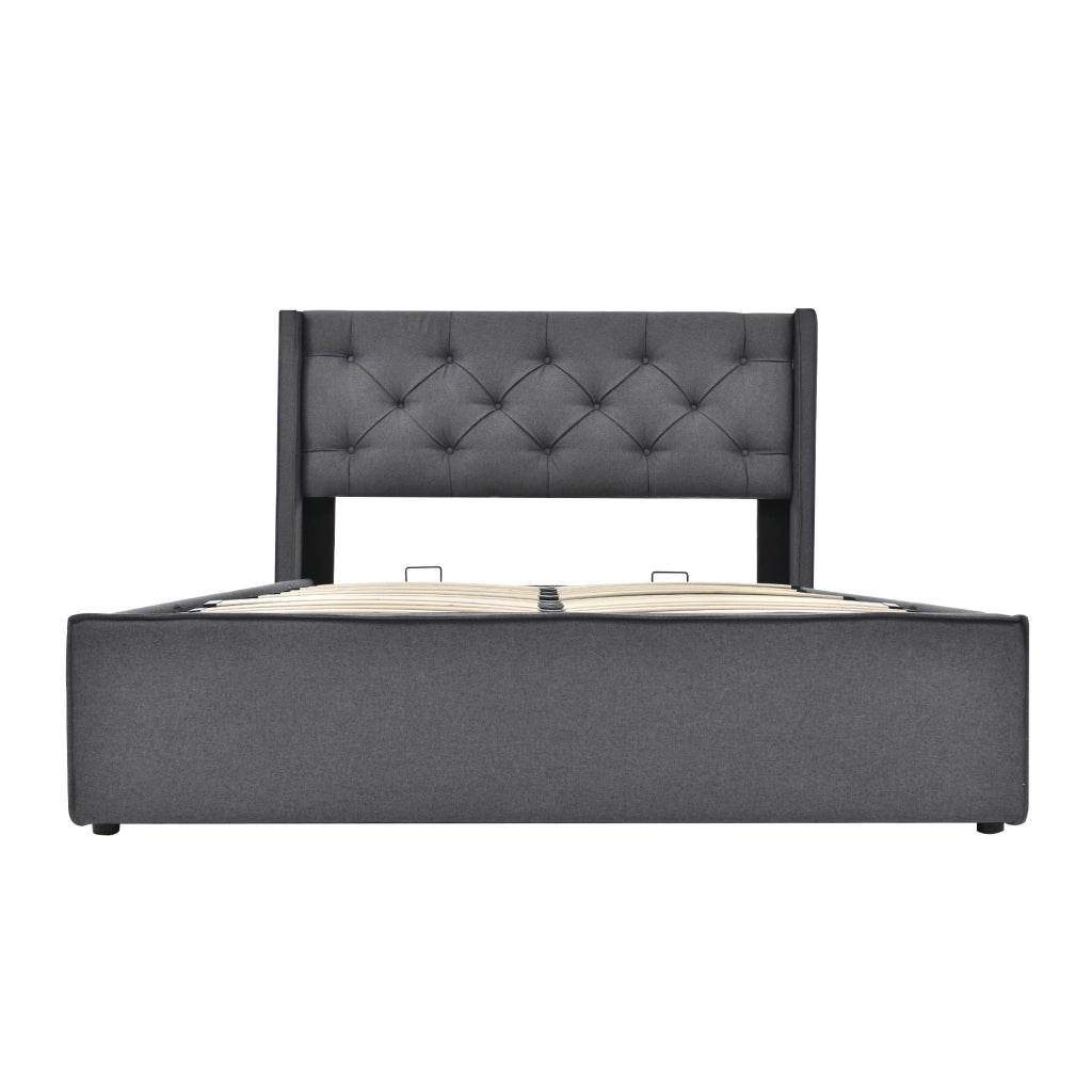 LETTO Imbottito 140x200 cm Grigio con contenitore e rete sollevabile