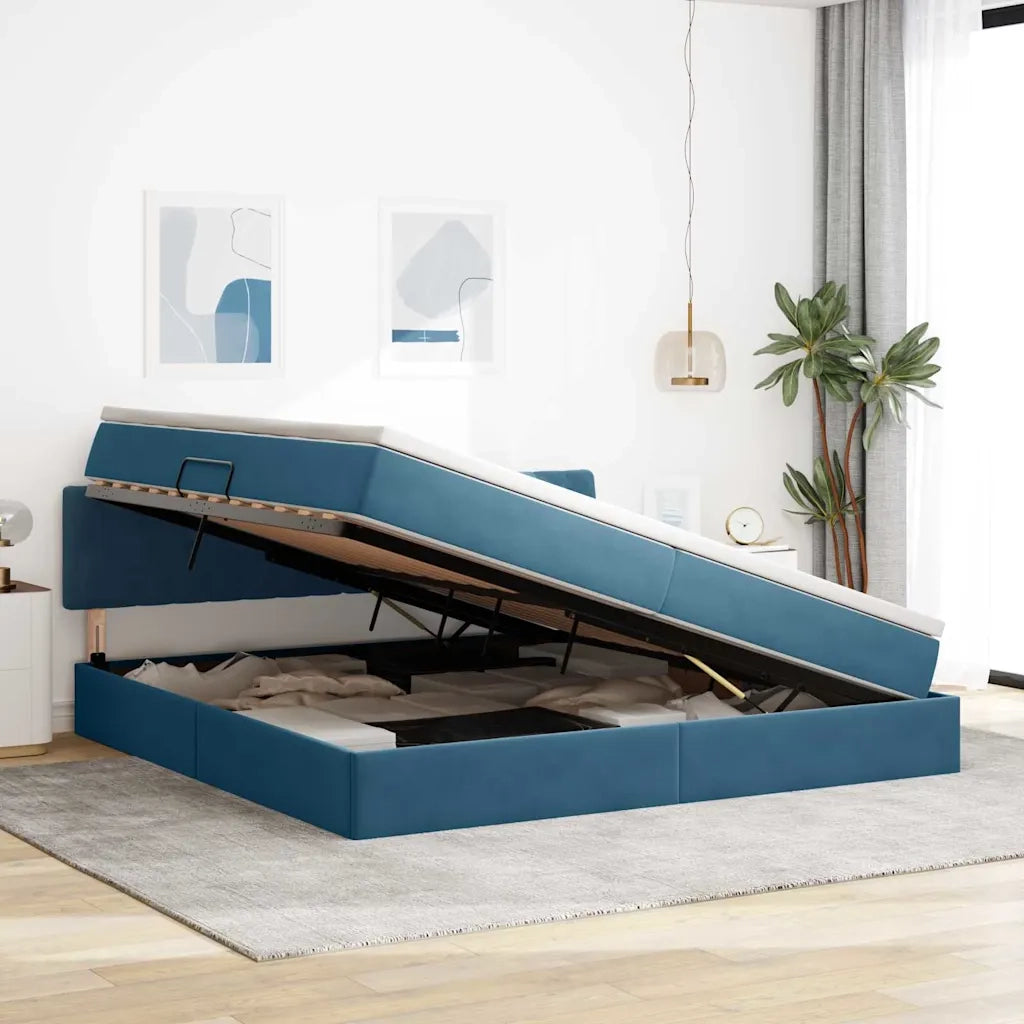 Letto con Contenitore Blu Scuro 200 x 200 cm Velluto