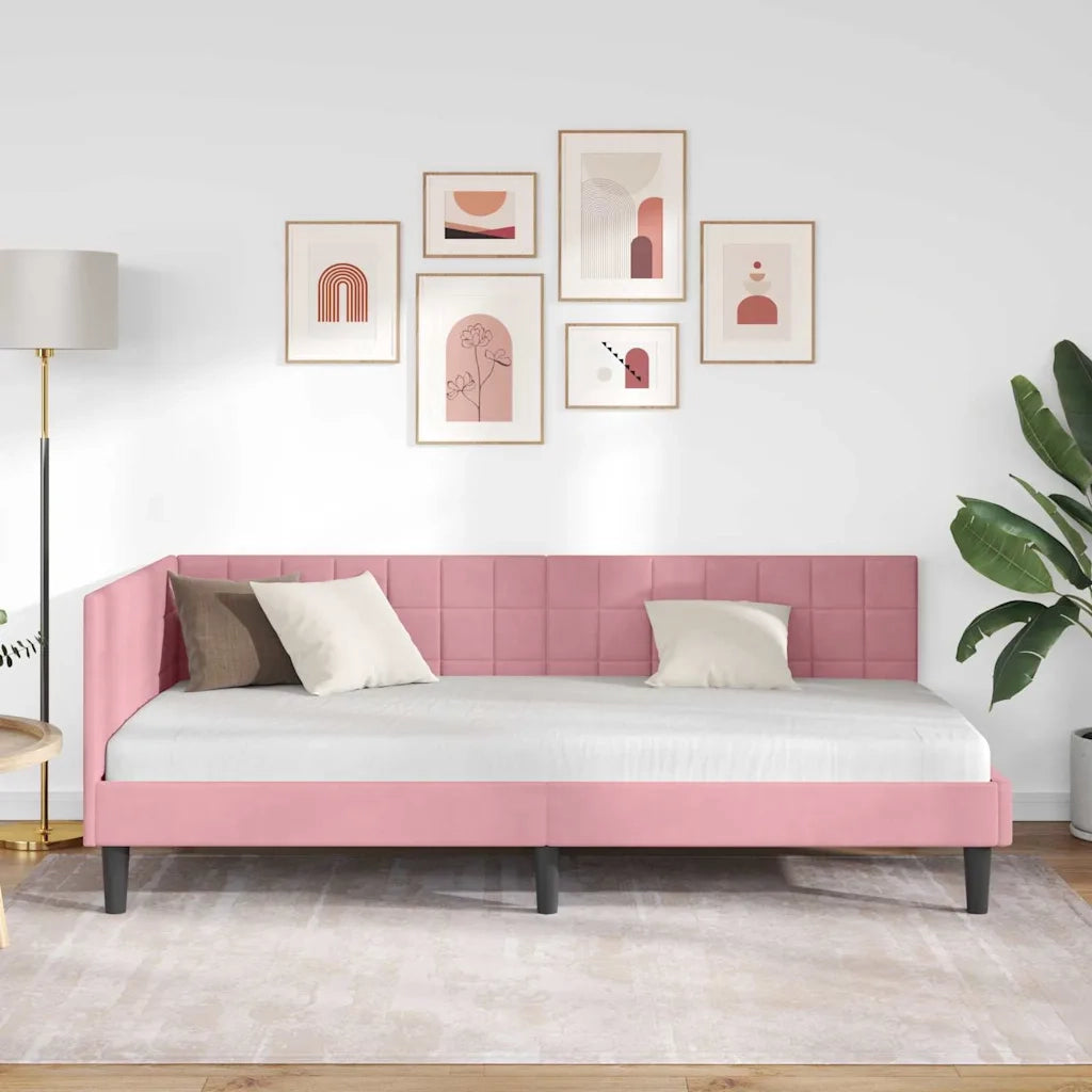 Cornice del letto ad angolo Rosa 100 cm x 200 cm Velluto 42016441