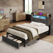 Letto Singolo Imbottito con Contenitore, LED e Cassetti ¨C MINIMAL ¨C Grigio 90x200