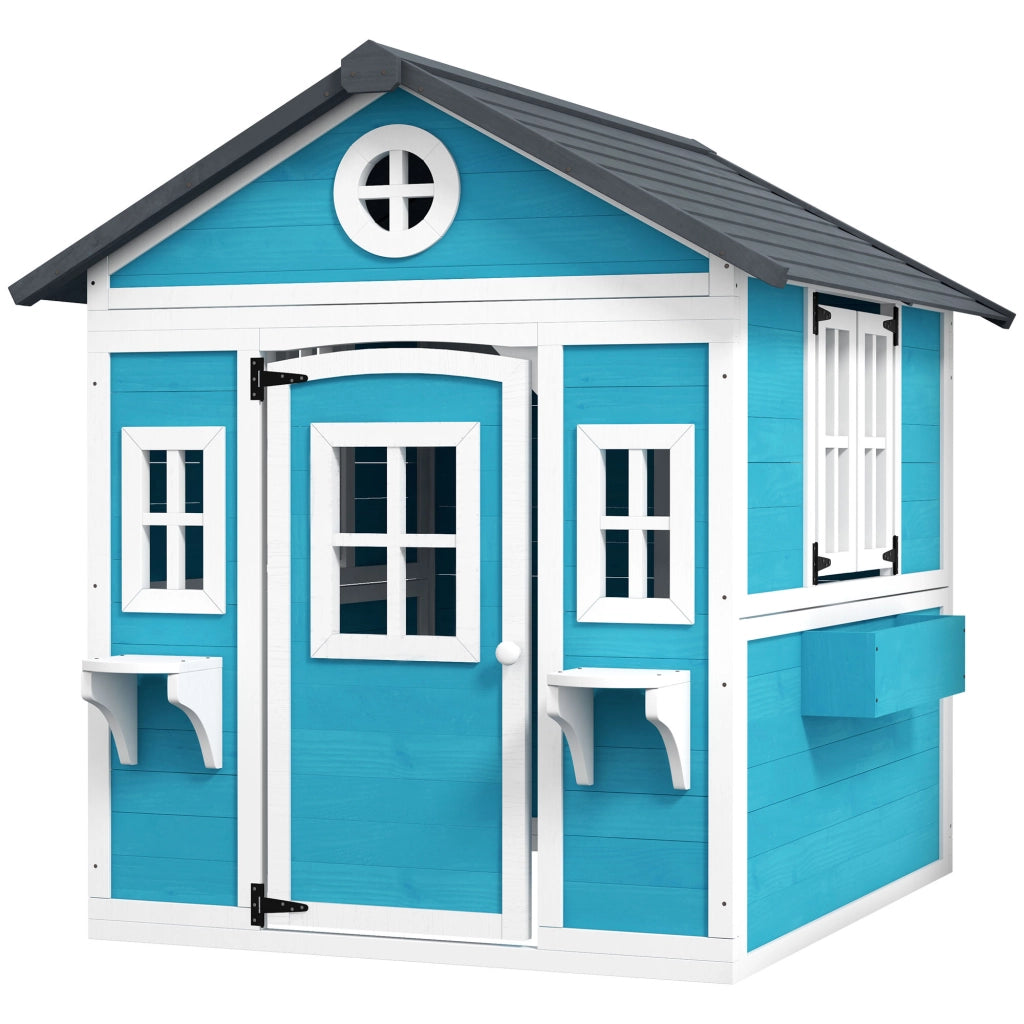 Casetta per bambini in legno ¨C Minimal ¨C Blu, con finestre e vasi