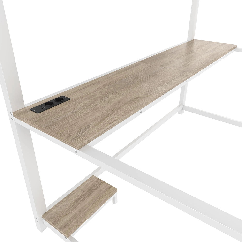 Letto a soppalco - Xylo - 140x200 cm bianco LED con USB