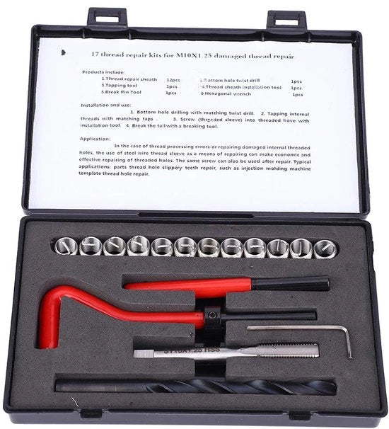 Set di riparazione a viti 17 pezzi - M10x1.25 - Chiave a stella in acciaio inossidabile - Lega di alluminio - Resistente all'usura - Alta precisione - Set di riparazione a viti