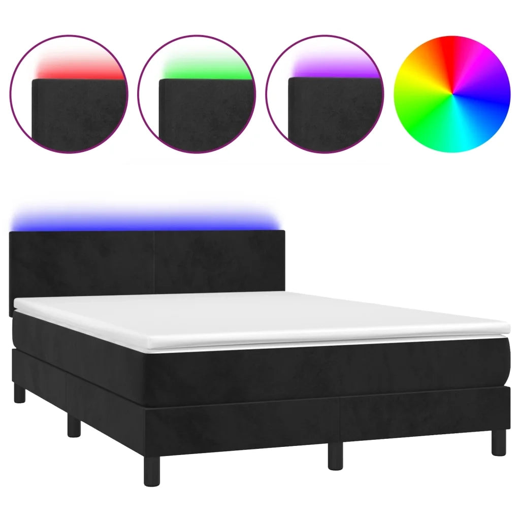 Letto a Molle con Materasso e LED Nero 140x200 cm in Velluto 3134287