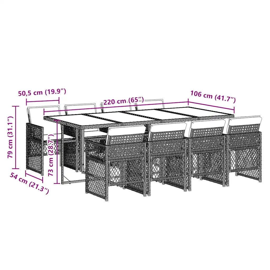 Set da Pranzo da Giardino 9pz con Cuscini Marrone in Polyrattan 3210741