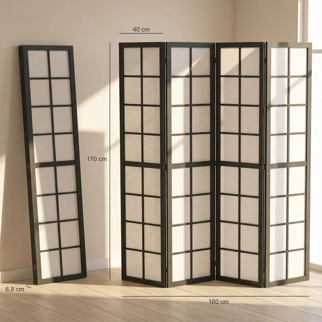Paravento Divisorio 4 Pannelli ¨C Xylo ¨C Nero 160x170 cm