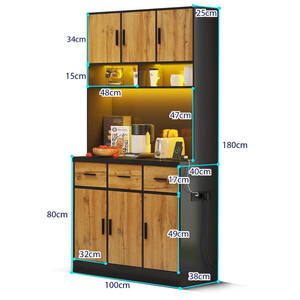 Buffet con LED e APP ¨C MINIMAL ¨C Cassetti, Ripiani, Prese, 100x40x180cm