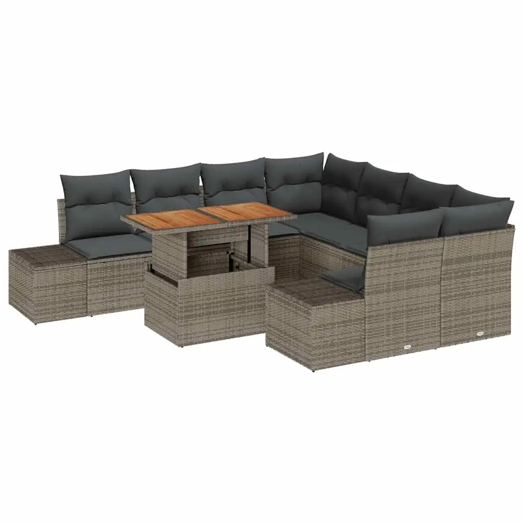 Set da Pranzo per Giardino con cuscino 9 pcs Grigio e Marrone 3349943