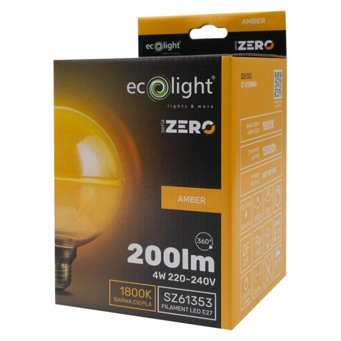 Lampadina LED dimmerabile sfera G130 E27 4W 1800K ambra