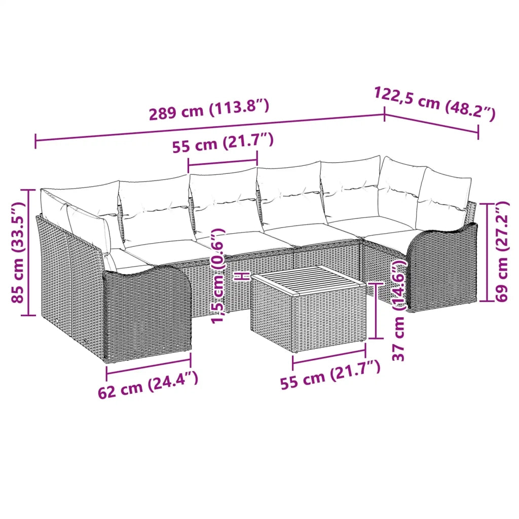 Set Divano da Giardino 8 pz Grigio polyrattan 3347423