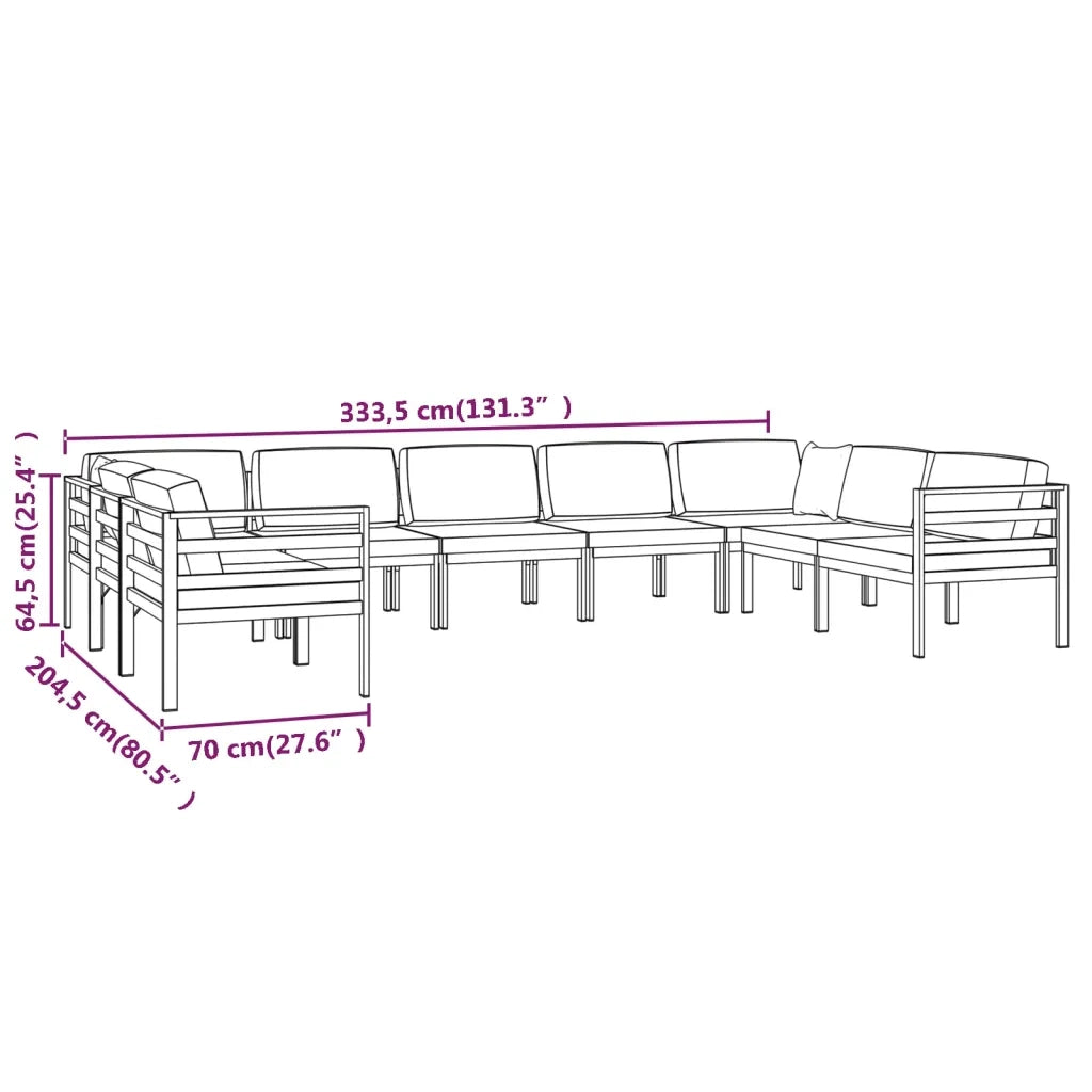 Set Divani da Giardino 9 pz con Cuscini in Alluminio Antracite 3107814