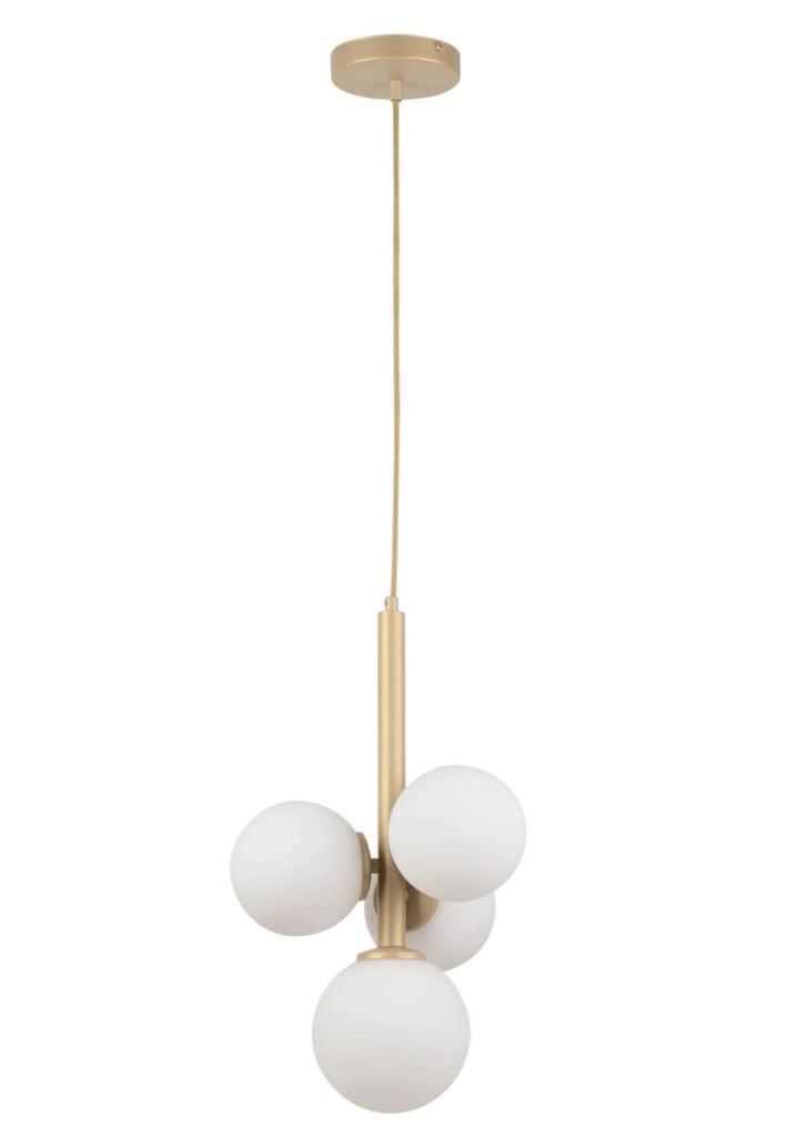 Lampada sospesa oro moderna Perla 4 sfere bianche G9