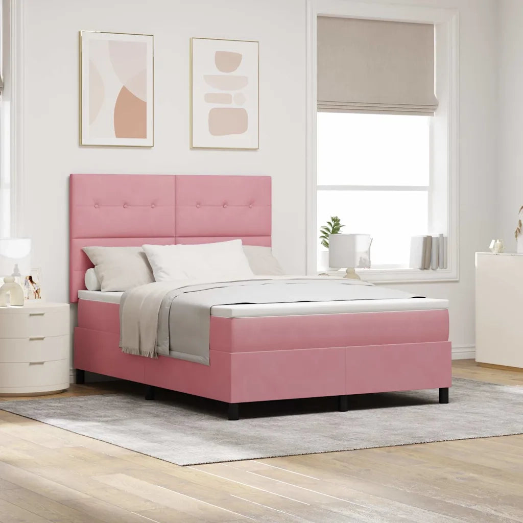 Letto a Sorgente LED con materasso Rosa 140 x 190 cm Tessuto