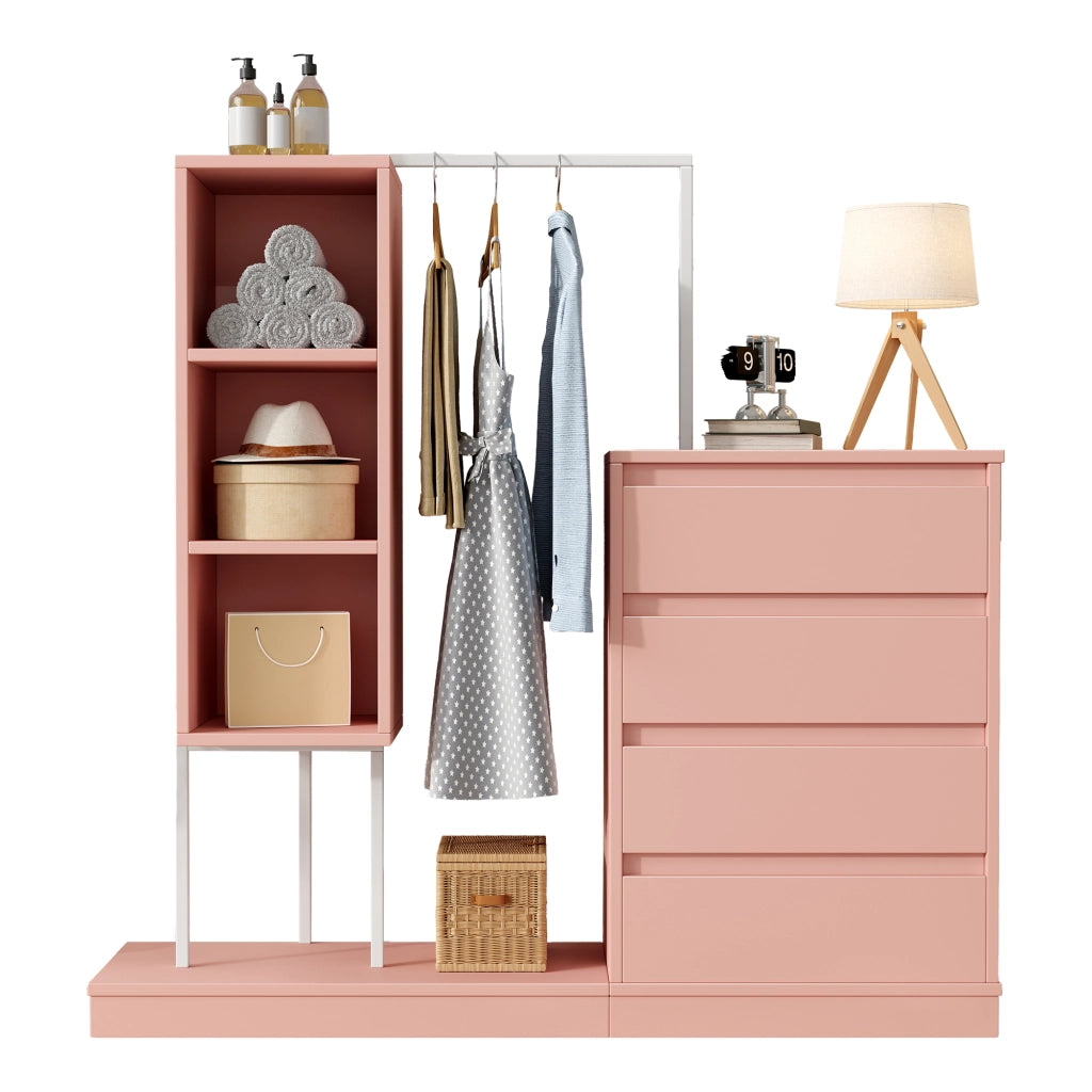 Armadio con Cassetti e Appendiabiti ¨C MINIMAL ¨C Rosa, B140xP40xH135