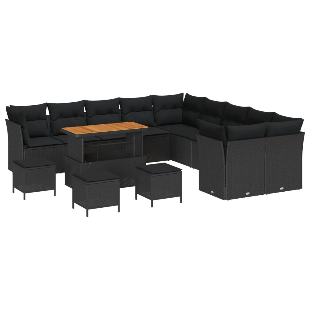Set Divano da Giardino con cuscino 14 pcs Nero polyrattan