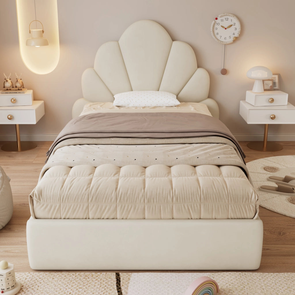LETTO Singolo 90x200 cm Velluto Beige
