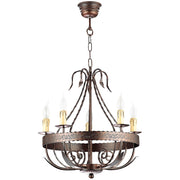 Lampadario rustico Loara rame patinato a catena 5xE14