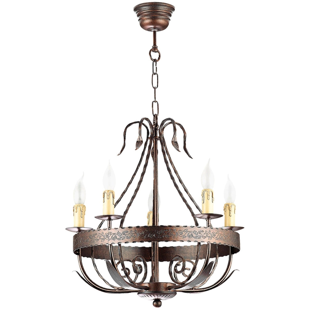 Lampadario rustico Loara rame patinato a catena 5xE14