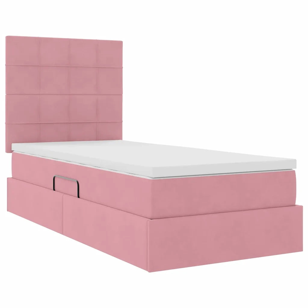 Letto con contenitore e LED con led Rosa 90 x 200 cm Velluto