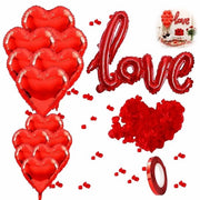Set di decorazioni per feste romantico - Set di 10 palloni in forma di cuore - Pallone grande rosso "Amore" - Foglie artificiali di rose - Decorazione per feste - Per San Valentino - Decorazione per feste