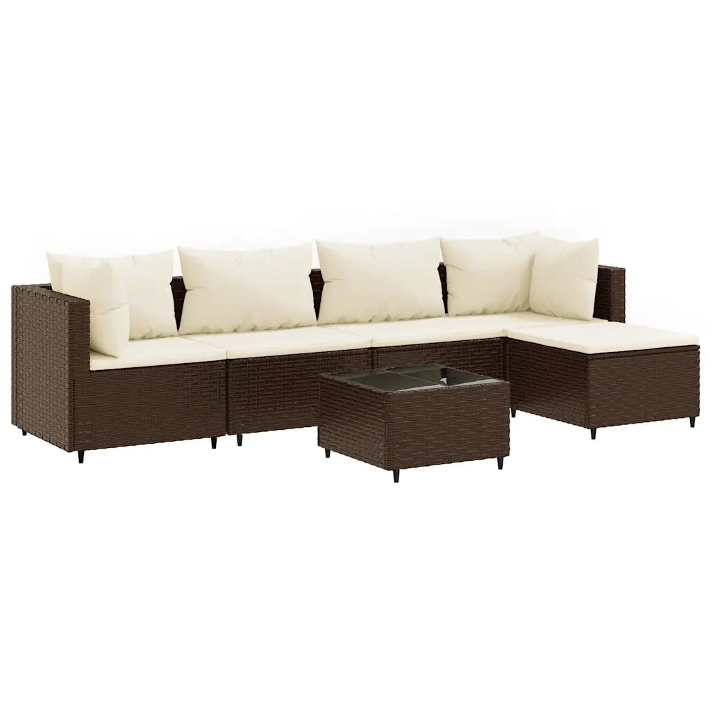 Set Mobili da Giardino 6pz con Cuscini in Polyrattan Marrone 3308065
