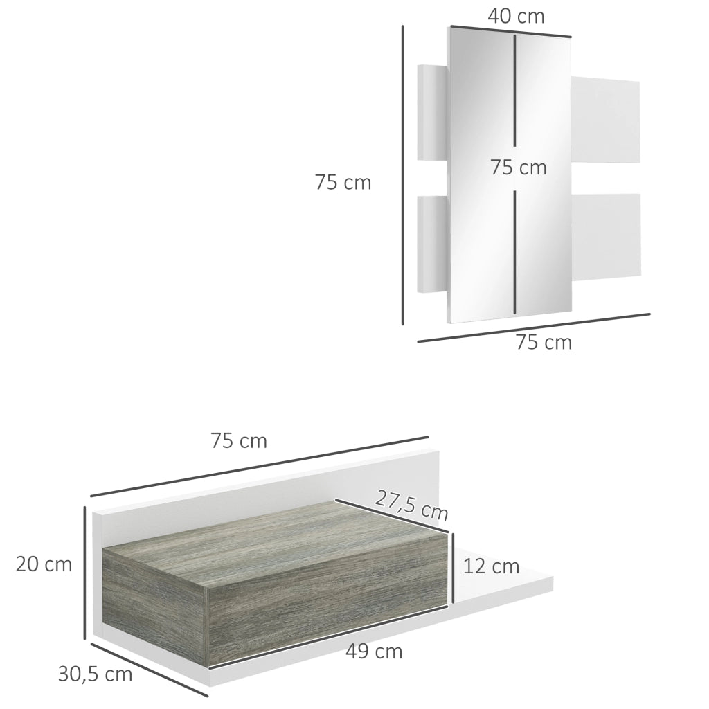 Mobile ingresso con specchio e cassetto ¨C Minimal ¨C Bianco e Grigio 75x30.5x20 cm