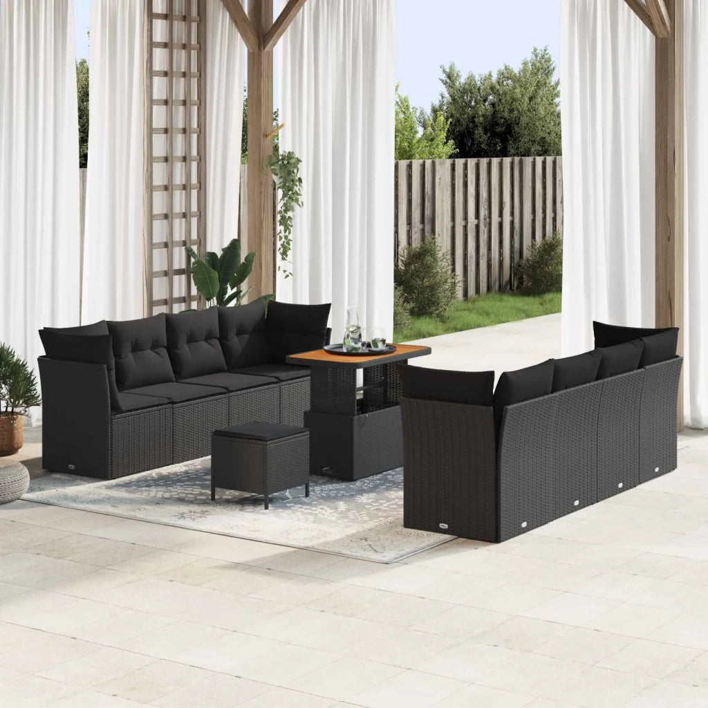 Set Divano da Giardino con cuscino 11 pcs Nero polyrattan 3363409