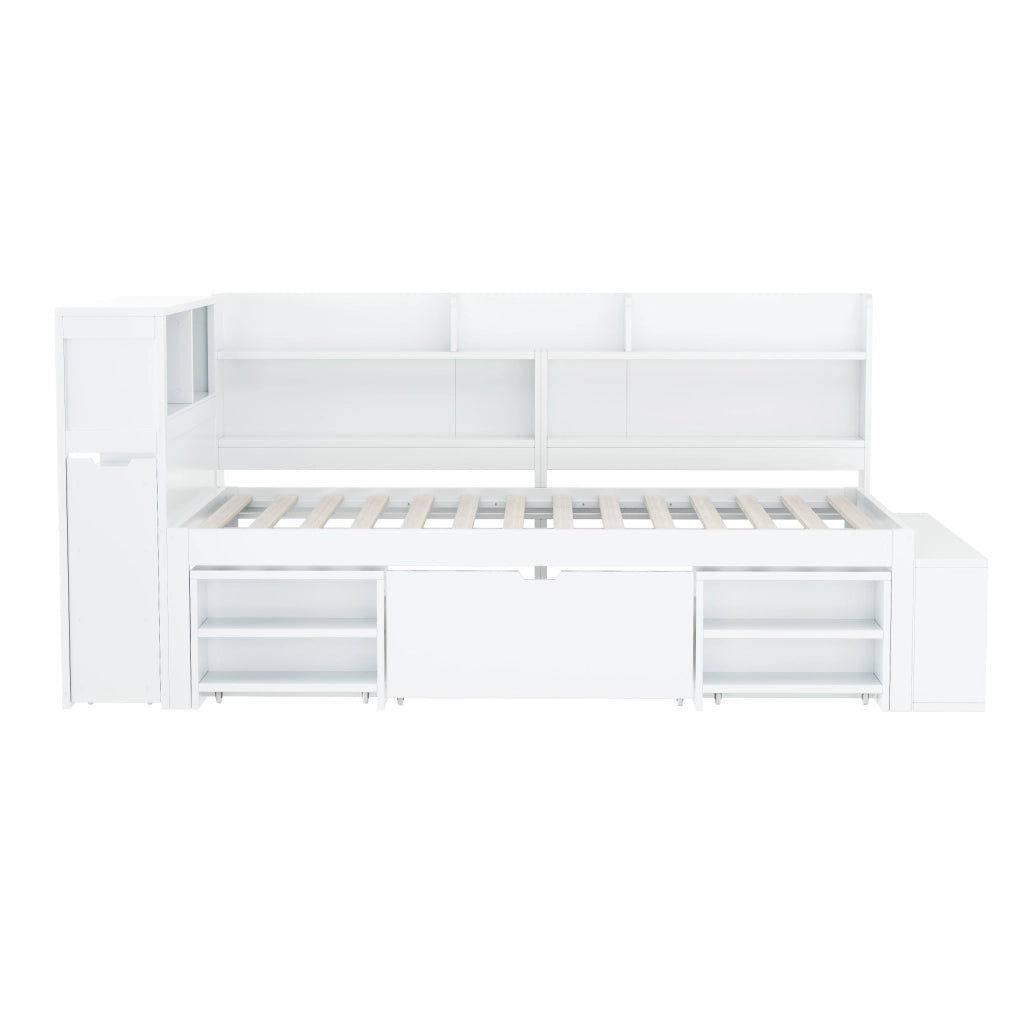 LETTO Multifunzione 90x200 cm Bianco con cassetti e libreria