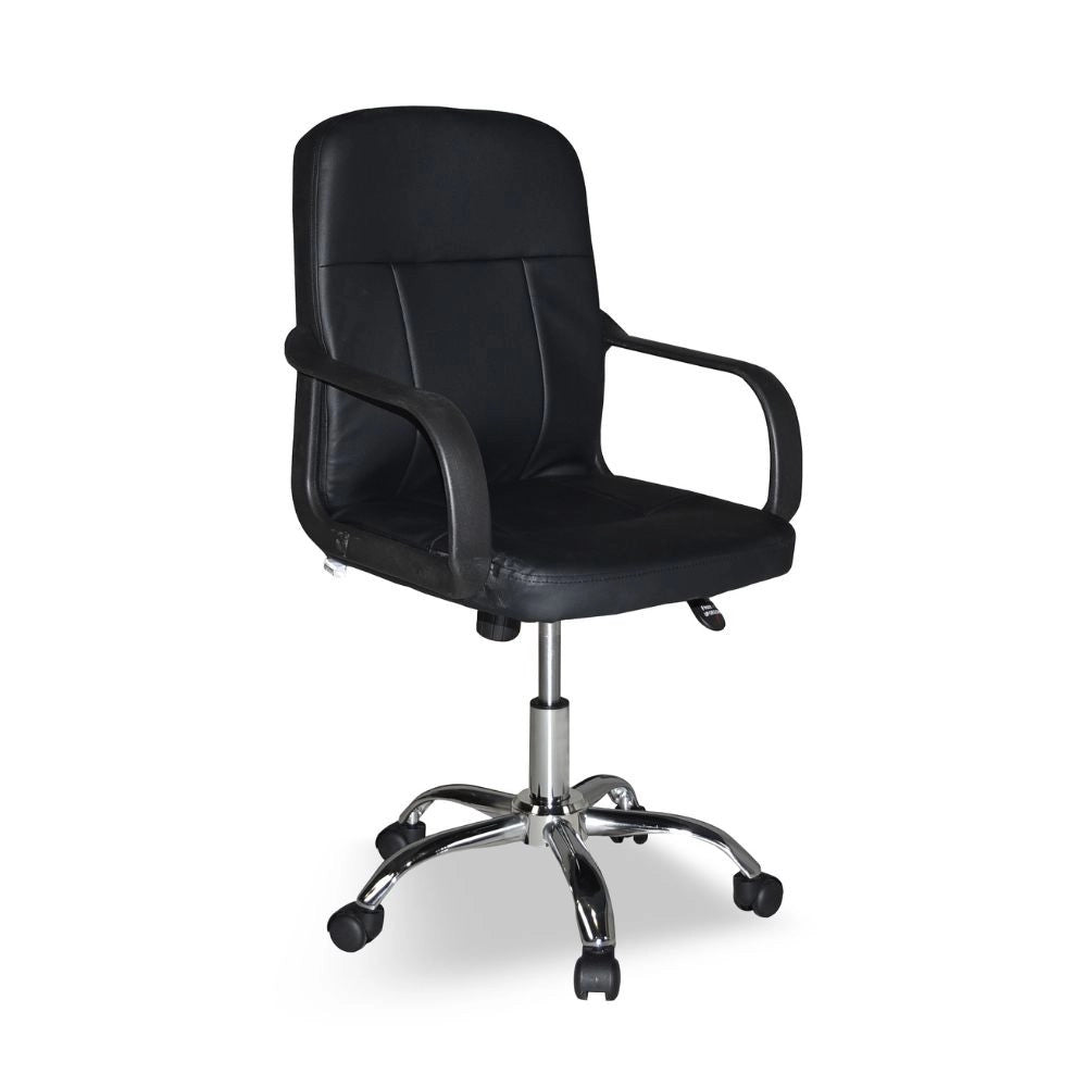 Poltrona da ufficio PC116P in ecopelle nera e base cromata con ruote