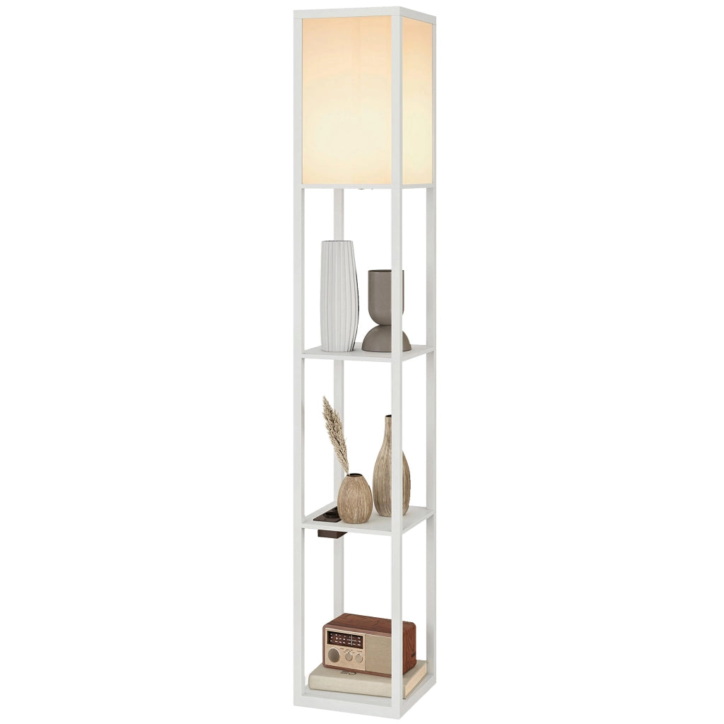 Lampada da Terra con Ripiani e Porte USB ¨C Minimal ¨C Bianco