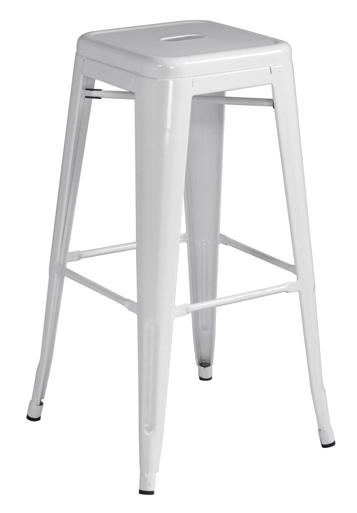 Set 4 Sgabelli Impilabili 44x44x77 cm in Lamiera Galvanizzata Avorio