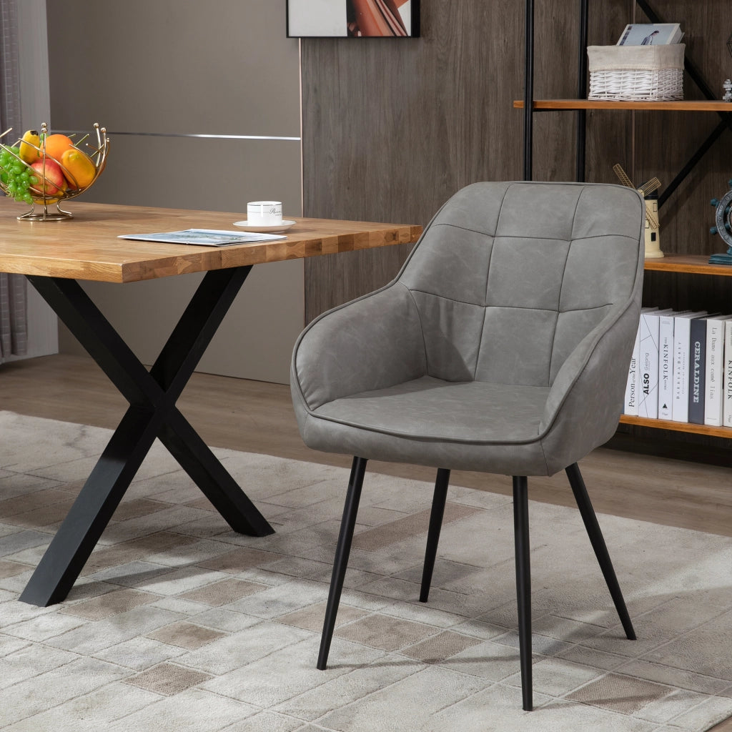 Sedia da Pranzo in Stile Industriale con Schienale, Sedia da Soggiorno Moderna in  Finta Pelle e Metallo Nero, 61x58x84 cm, Grigia