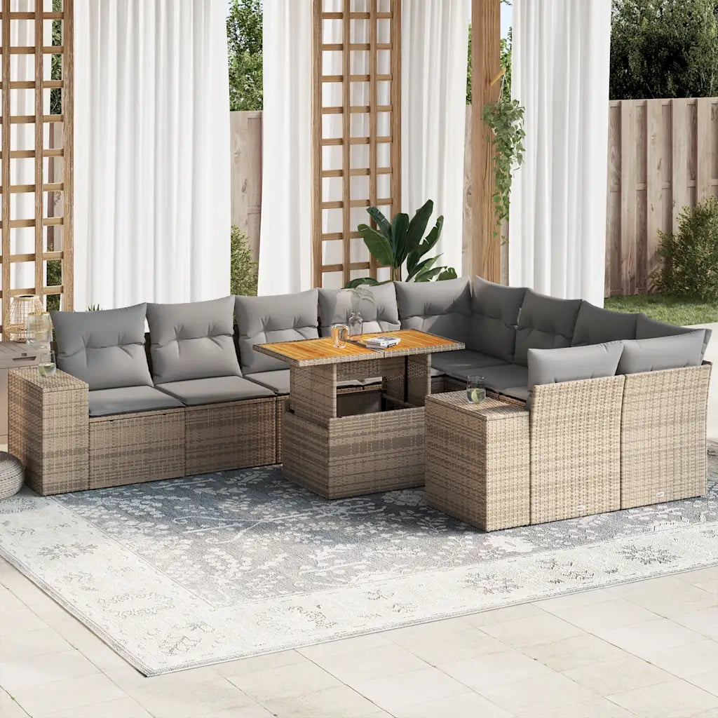 Divano da Giardino 10 pz con Cuscini Beige in Polyrattan Acacia 3327419
