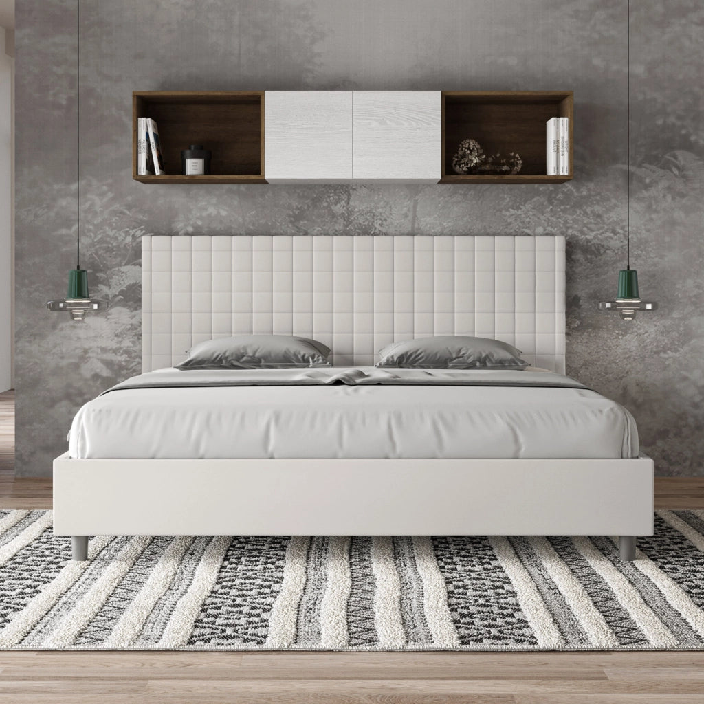 BS COM Letto con rete imbottito 180x200 similpelle bianco
