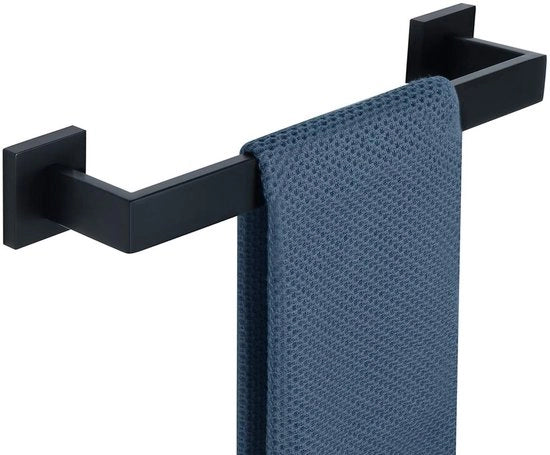 Supporto asciugamano nero per ospiti, da appendere con viti RVS, per bagno e cucina, 40CM, EGYT040-B